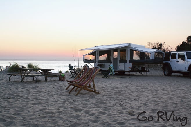 Camping on the beach. Million dollar views. Benefits of RVing. RVing on the beach. 