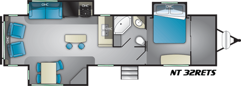 Floorplan of Heartland North Trail 33RETS with king bed