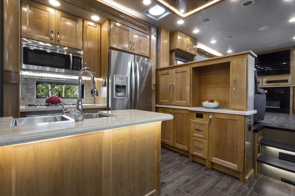 rv kitchen with full fridge