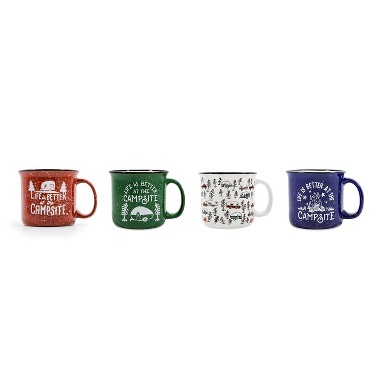 Camco Life is Better at the Campsite Coffee Mugs, Ceramic, 4-Pack