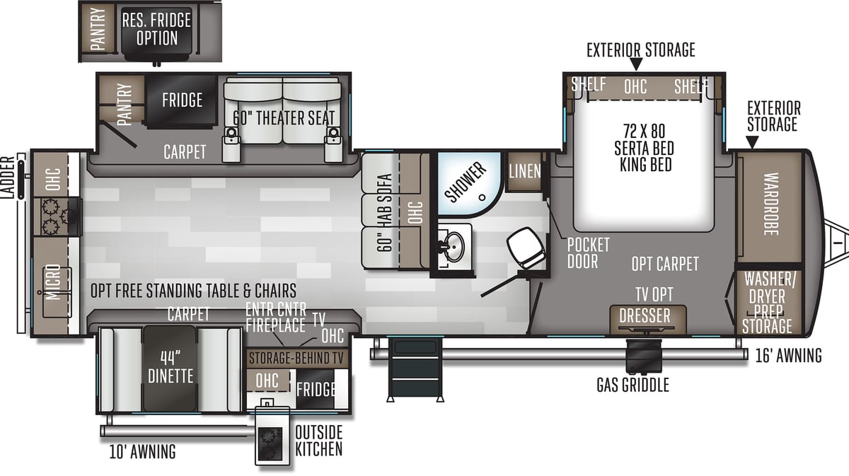 The floorplan of the 2020 Rockwood Mini Lite 8332SB