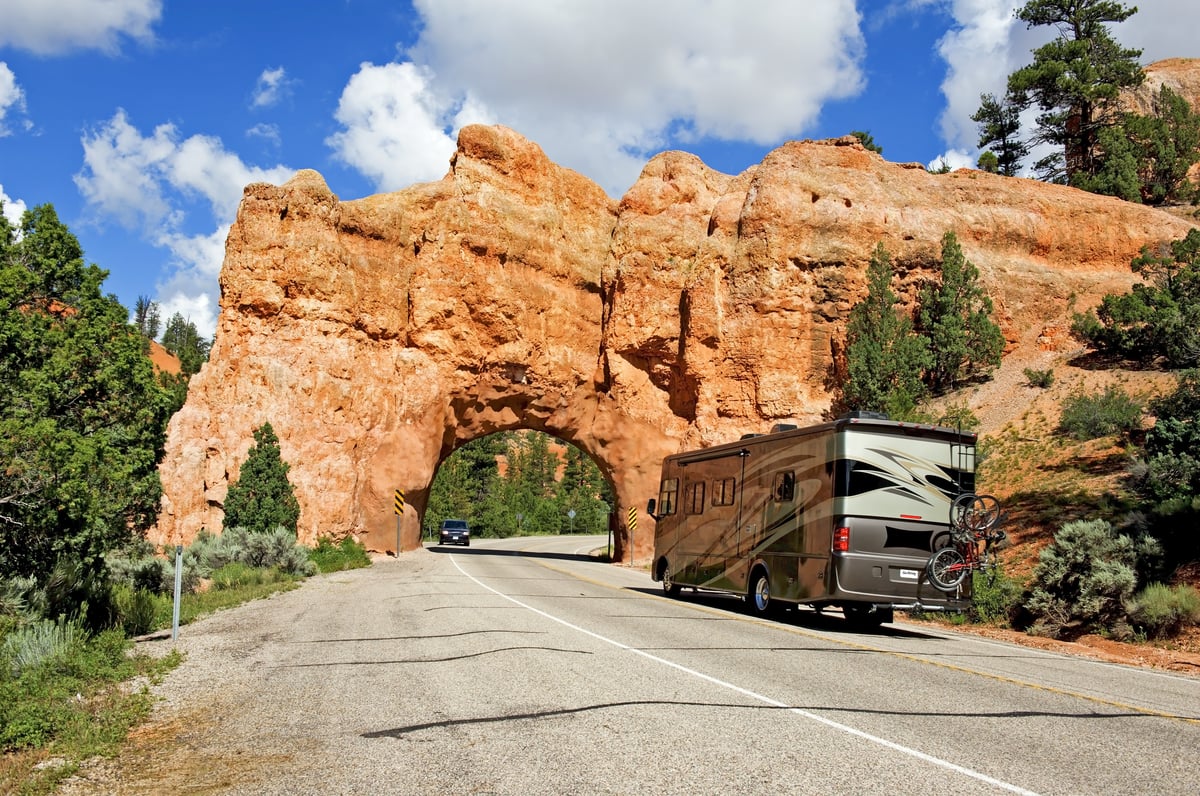 Motohome and mountains