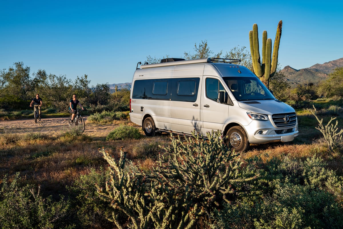 Class B camper in the desert