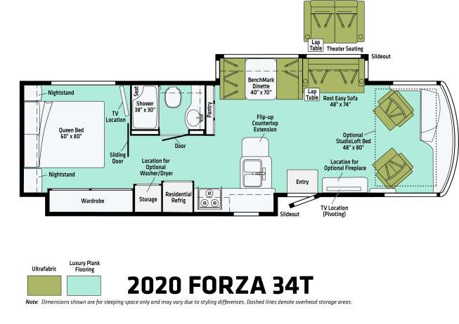 The new 2020 Forza 34T offering dual slide outs, and a dinette making this model perfect for couples and small families. 