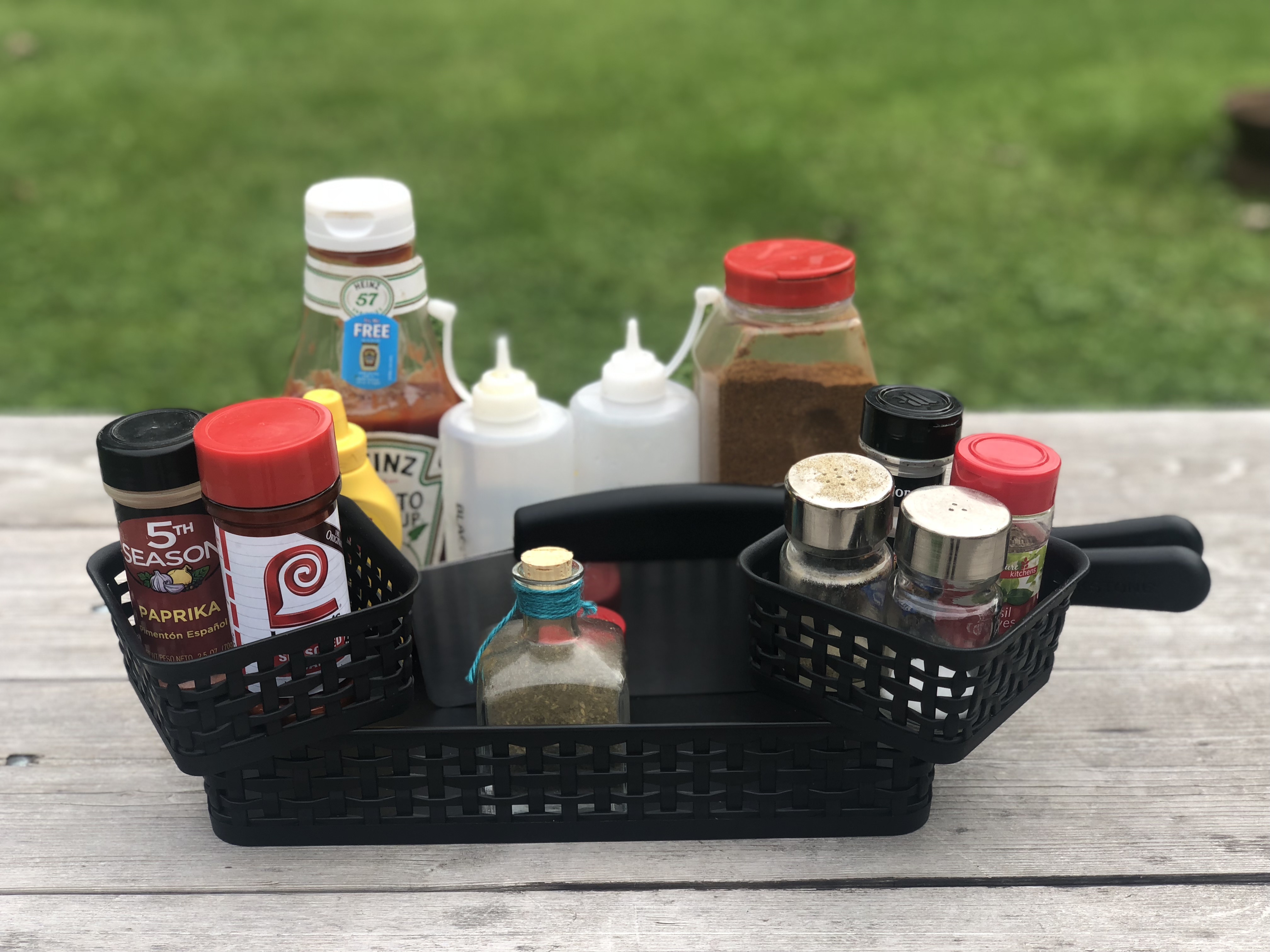 Use a kitchen organizer to store your ingredients when cooking outside