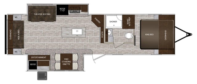 Floorplan of Prime Time RV LaCrosse 3299SE com cama king