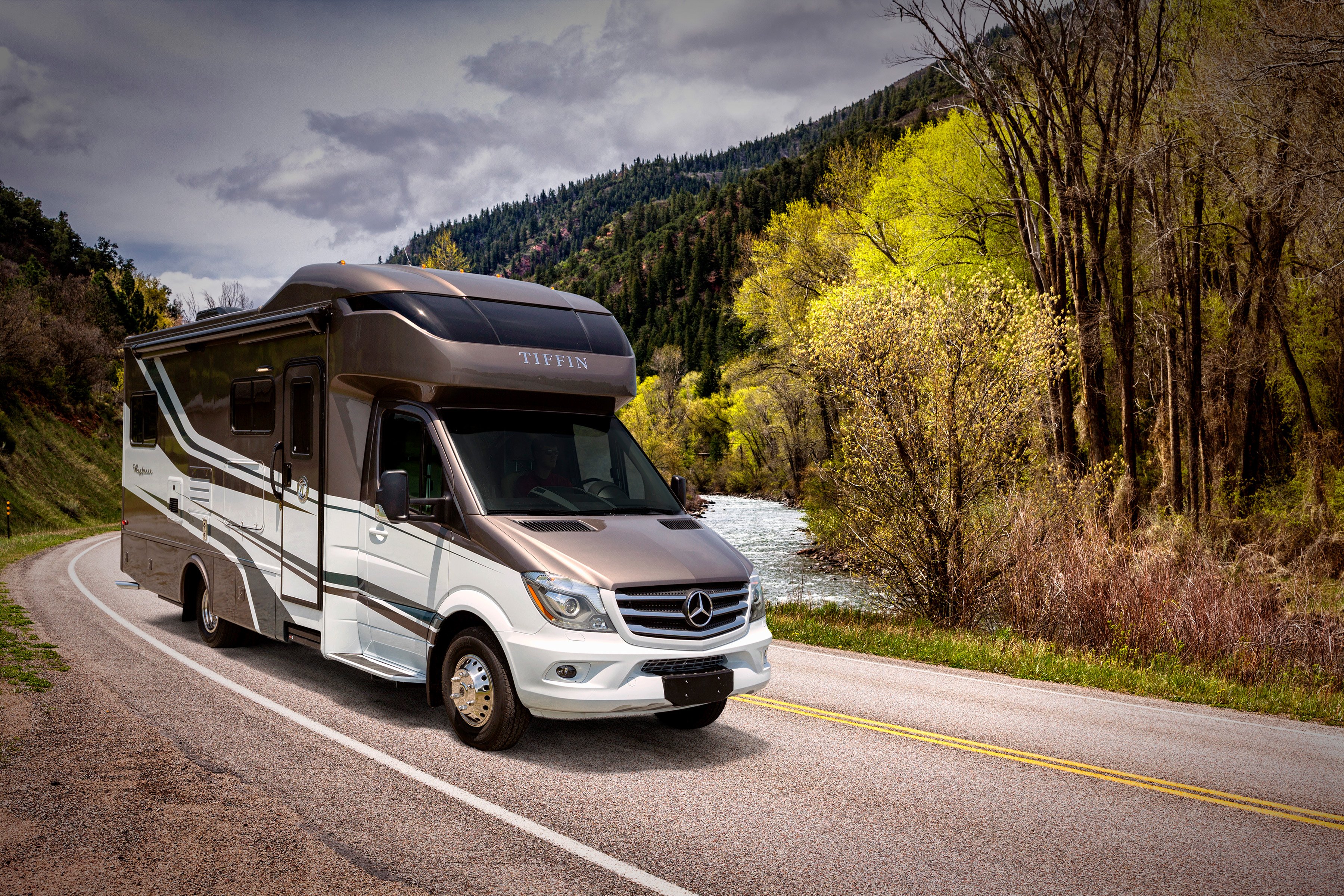 Tiffin Wayfarer Class C motorhome driving on the road