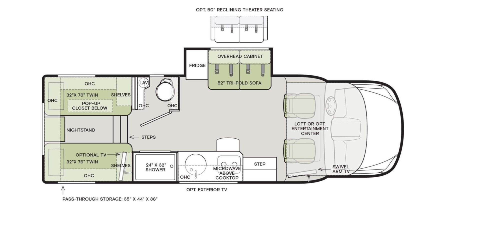 Tiffin Wayfarer Class C motorhome 25LW floorplan