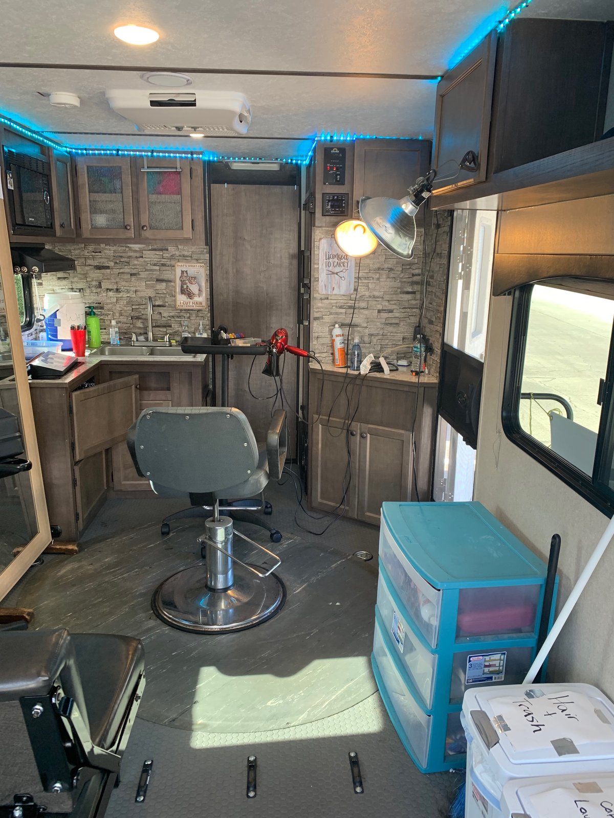 Interior of Salon Go Mobile Hair Salon Toy Hauler