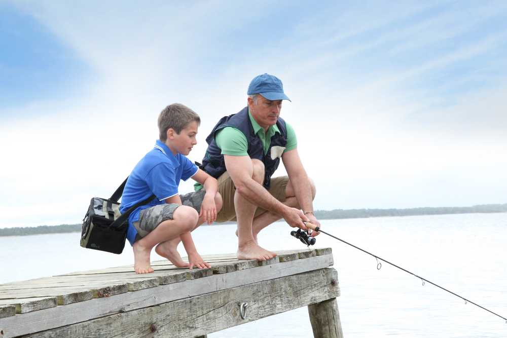 Family fishing at Lake Norman State Park, North Carolina