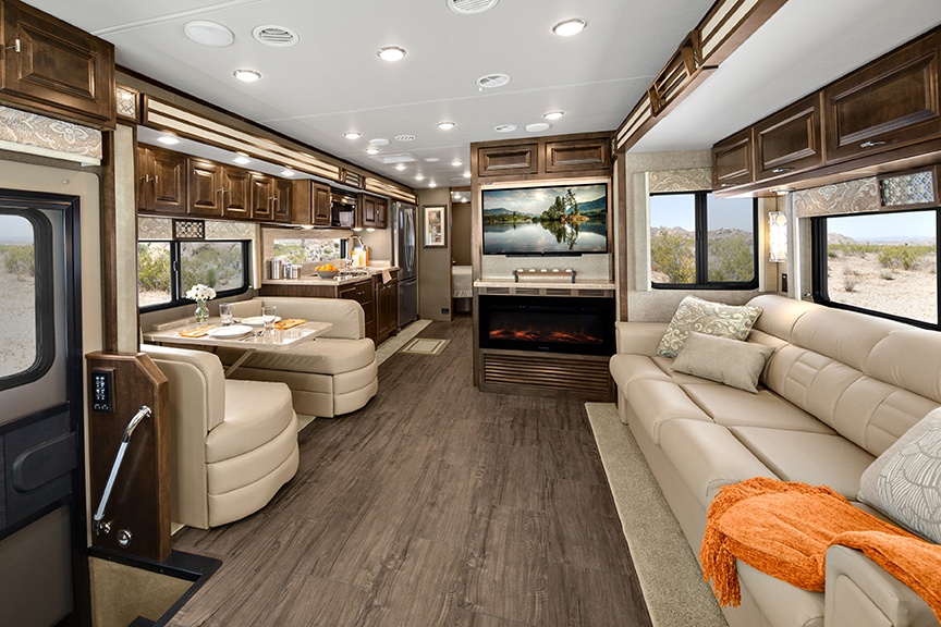 Interior living room of Tiffin Open Road Allegro Class A motorhome