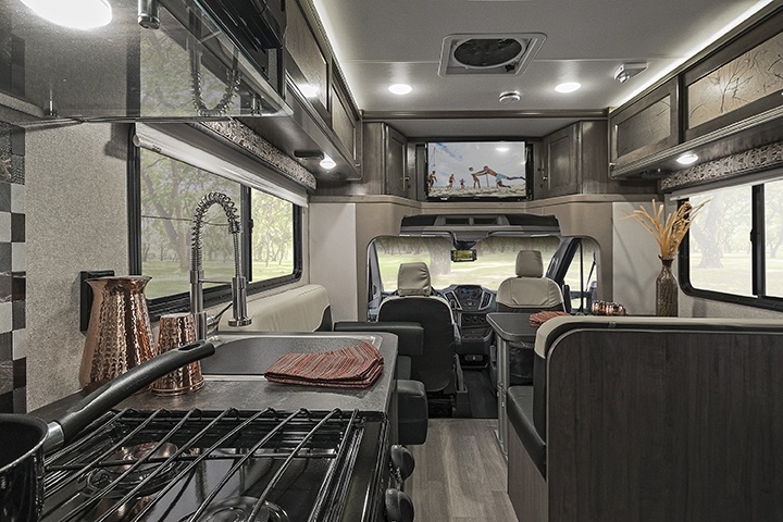 Interior kitchen of Winnebago Fuse Class C motorhome