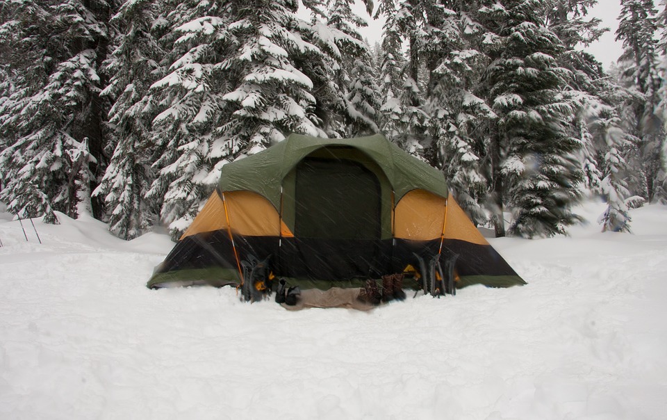 Winter campers gather at campground