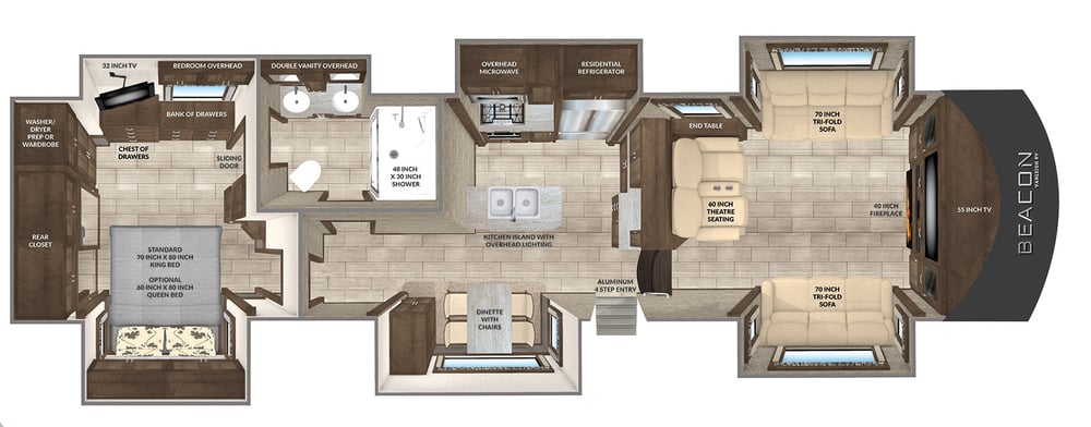 Birds-eye view floorplan of the Beacon 40 FLB 