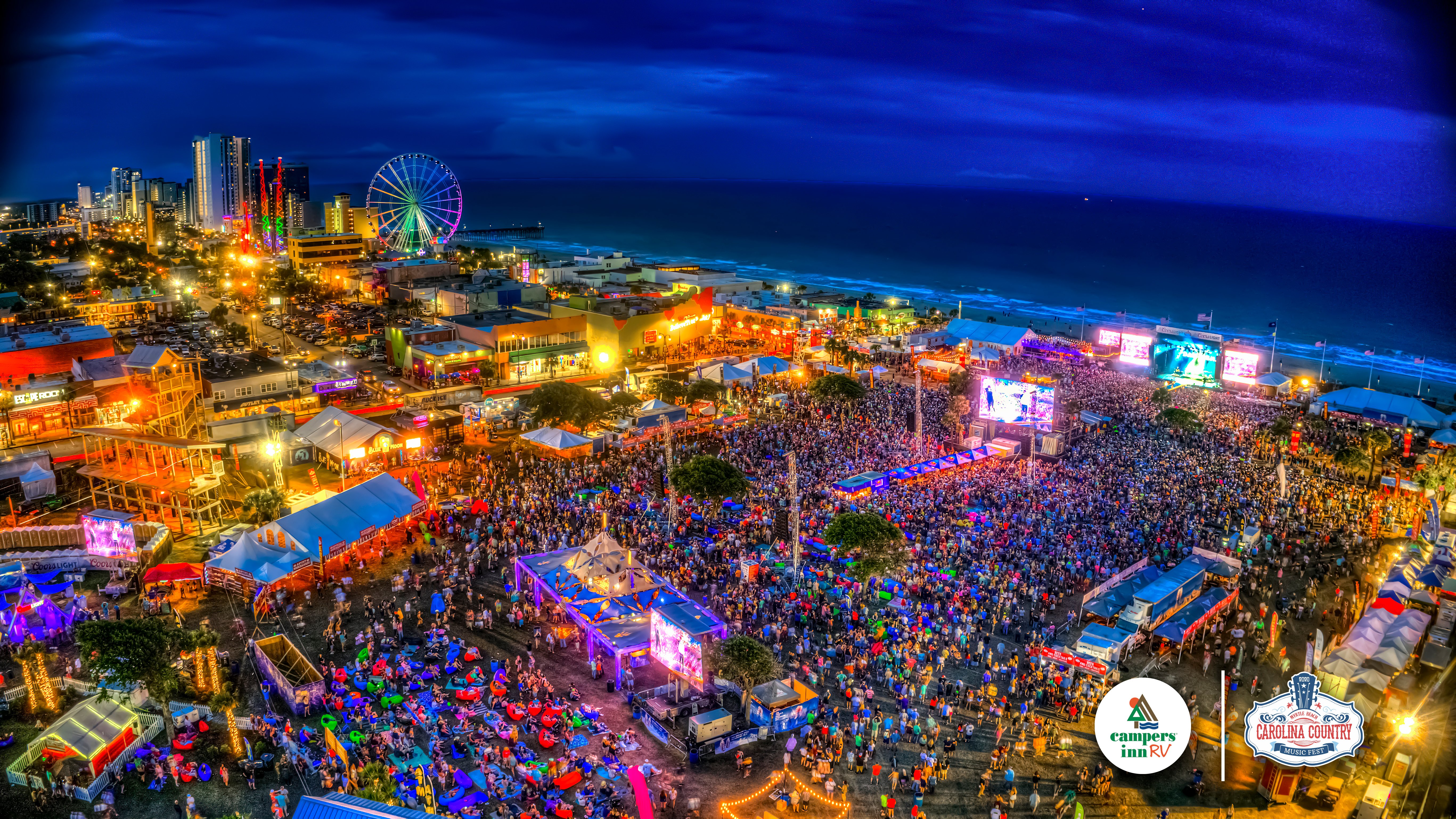 drone shot of 2019 Carolina Country Music Fest in Myrtle Beach, SC.