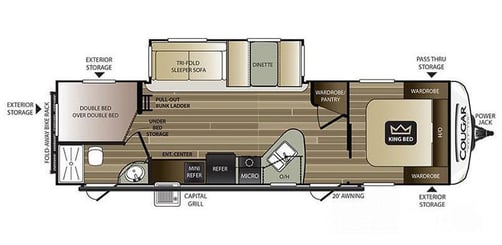 Plano del Keystone RV Cougar Half-Ton Series 29BHS con cama king