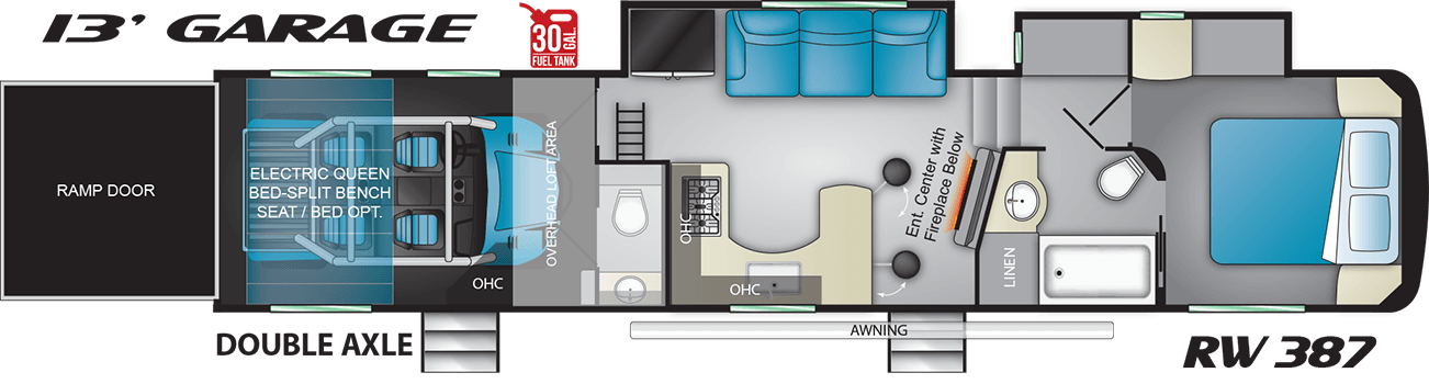 heartland road warrior 387 fifth wheel toy hauler floorplan option