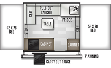 The floorplan of the Extreme Sports Folding pop-up 1640ESP featuring two beds for you and your guests.