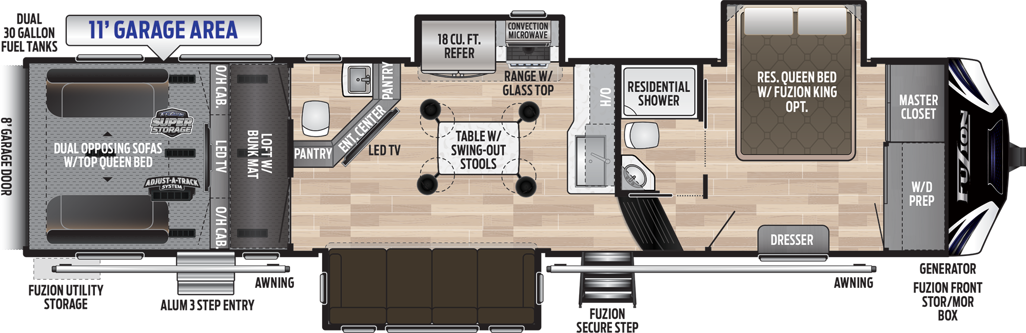 keystone fuzion 373 fifth wheel toy hauler floor plan option