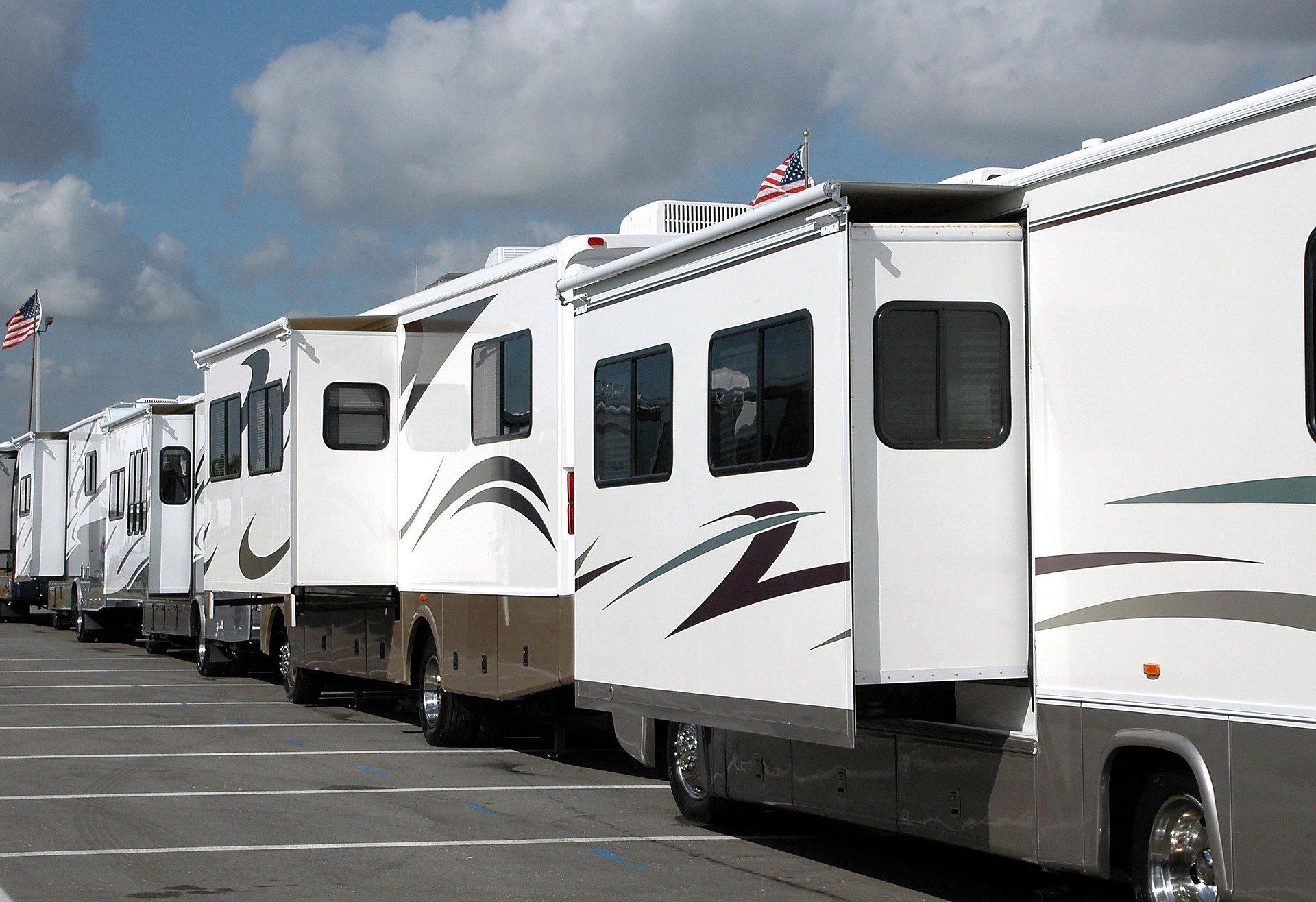 line up of rvs with slide out