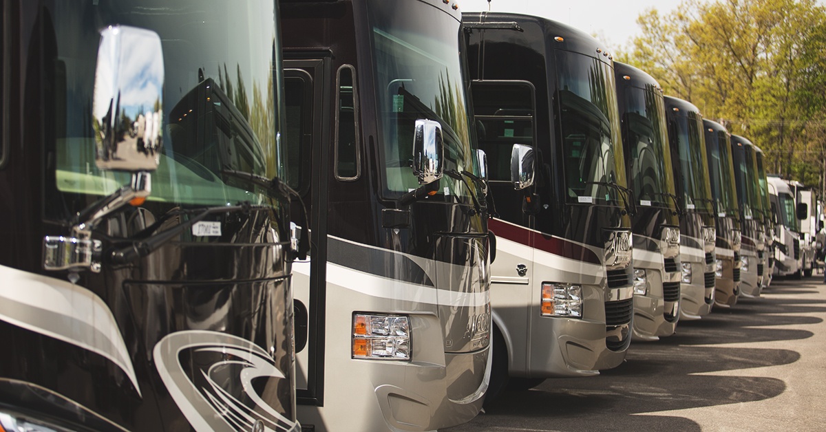 line up of class a motorhomes