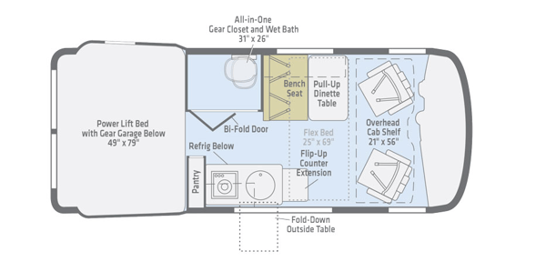 winnebago revel class b motorhome floorplan options