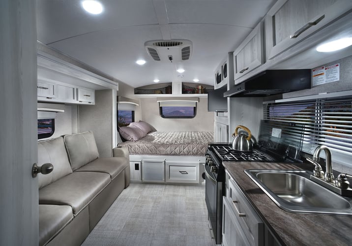 rockwood geo Pro travel trailer common space and bed