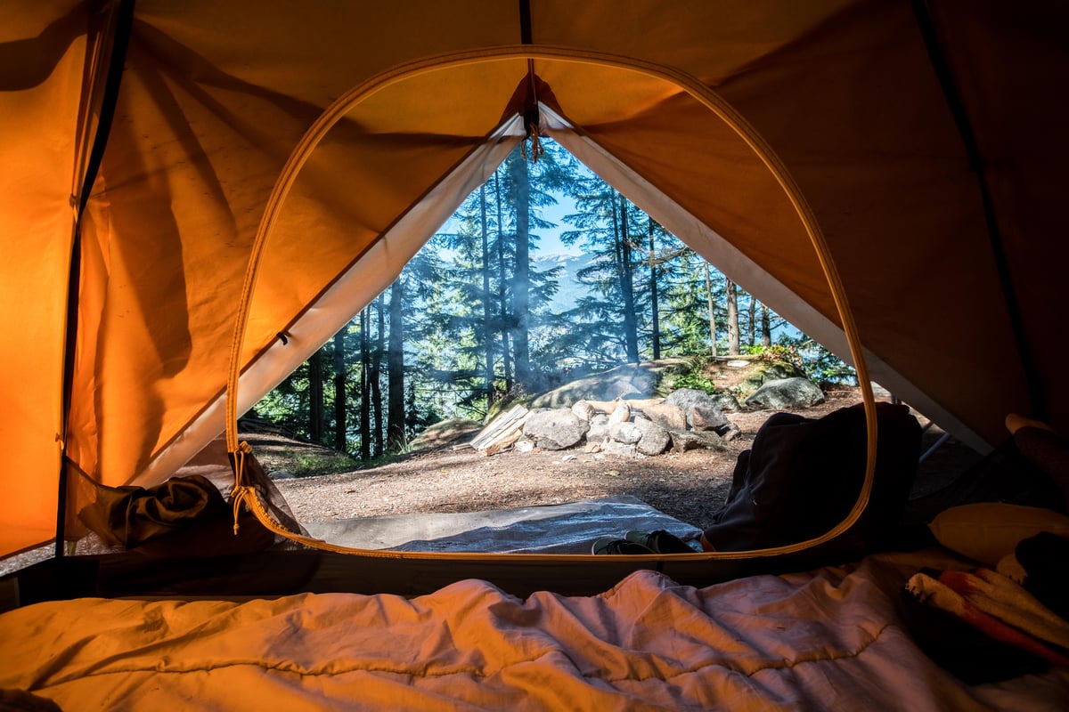 Open tent camping in the mountains