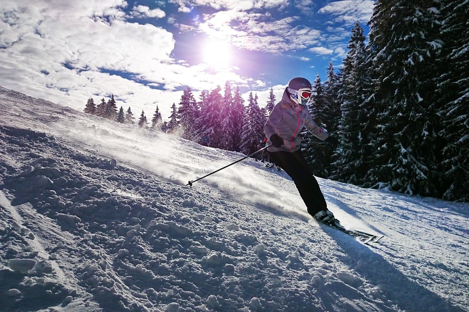 skiing on a mountain