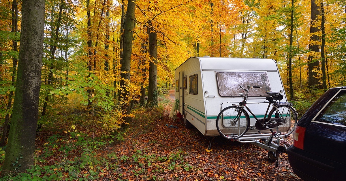 Camper in fall foliage